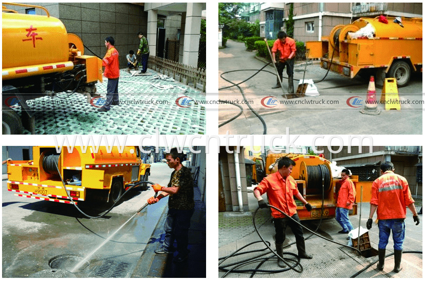 High pressure washing truck working situation-logo